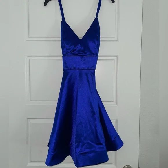 Dresses | Satin Blue Homecoming Dress | Poshmark